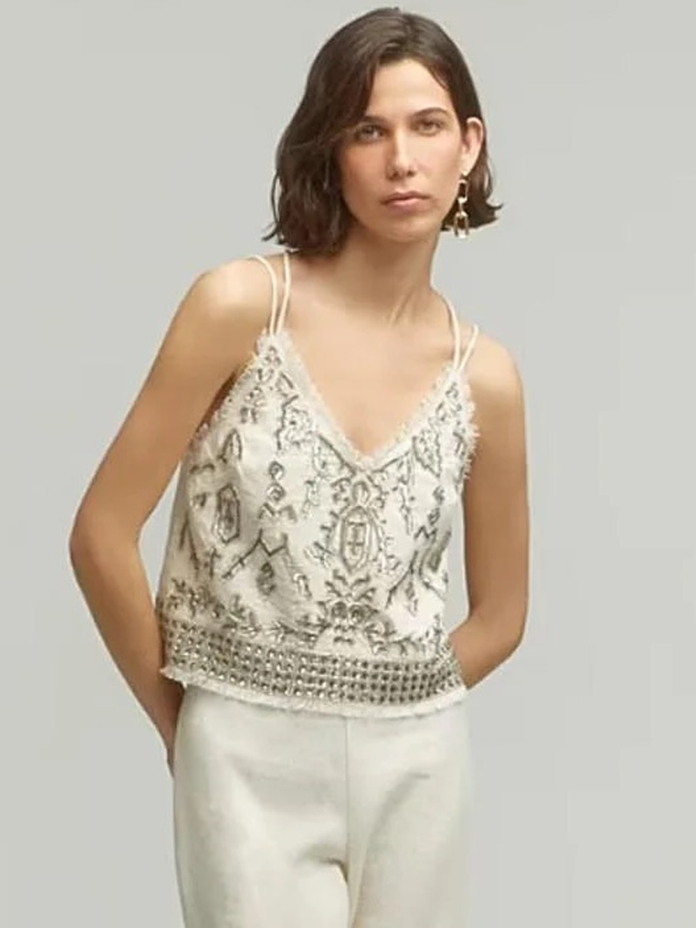 T.J.Maxx Cream Beaded V-Neck Camisole